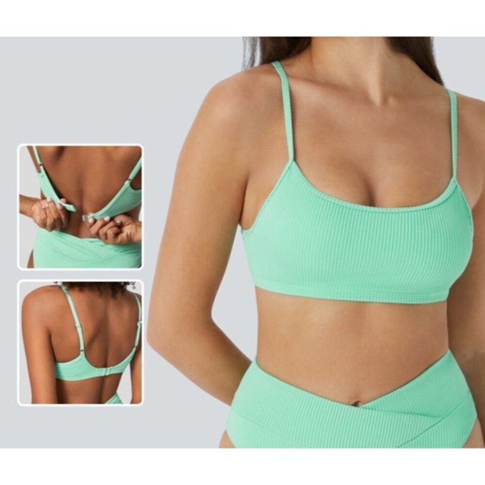 Halara Ribbed Bikini Top Swim Top~Size Small~Sunshine Green Beach Top L12 34